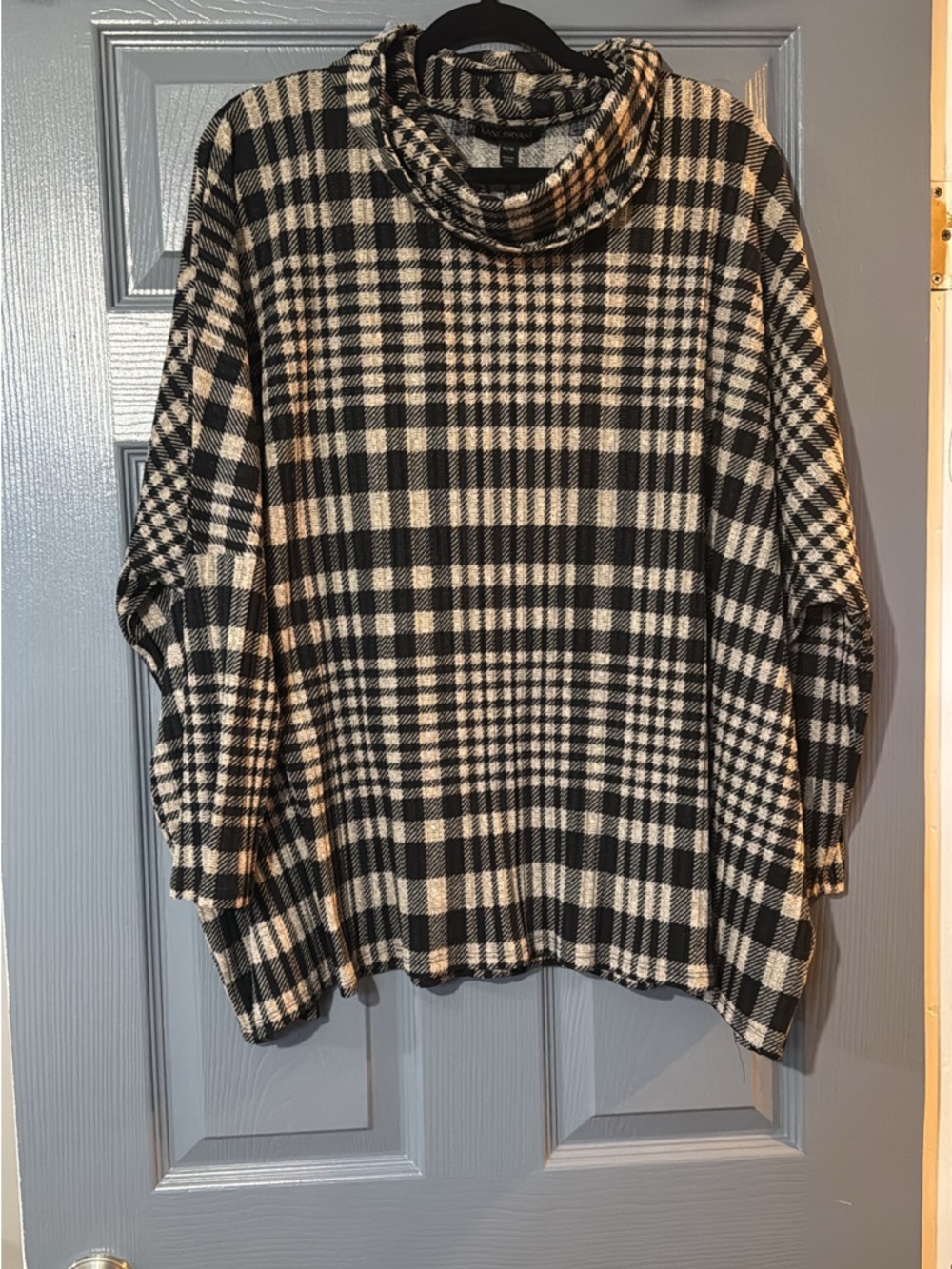 Lane Bryant Black and White Plaid Cowl Neck Sweater